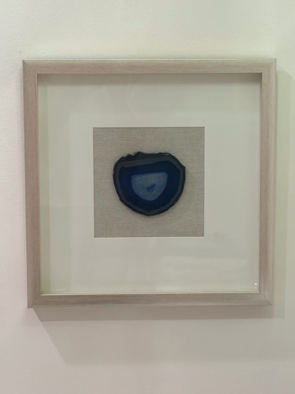 NWT/Framed Blue Agate Slice Shadow Box Wall Art framed on linen Approx 14x14